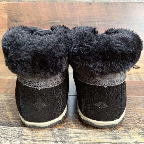 Sperry Women's Top Sider Elayna Duck Black Leather Faux Fur Boots Size 10 - Picture 3 of 8